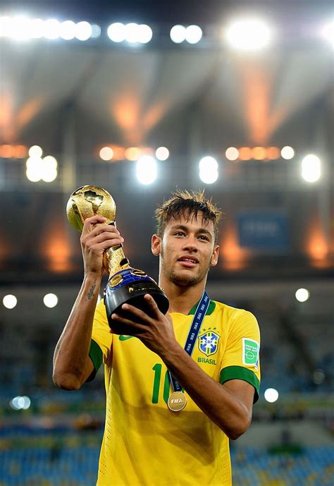 Neymar Of Brazil Poses With The Trophy At The End Of The Fifa