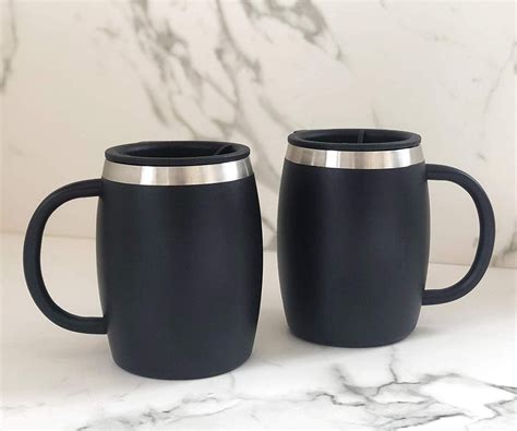 Stainless Steel Insulated Coffee Mugs Set Of 2 14oz Black Chillout Life