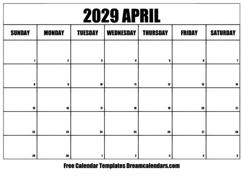 April 2029 Calendar Free Blank Printable With Holidays