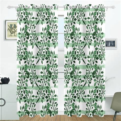 Popcreation Watercolor Painted Green Tree Branches Leaves Window