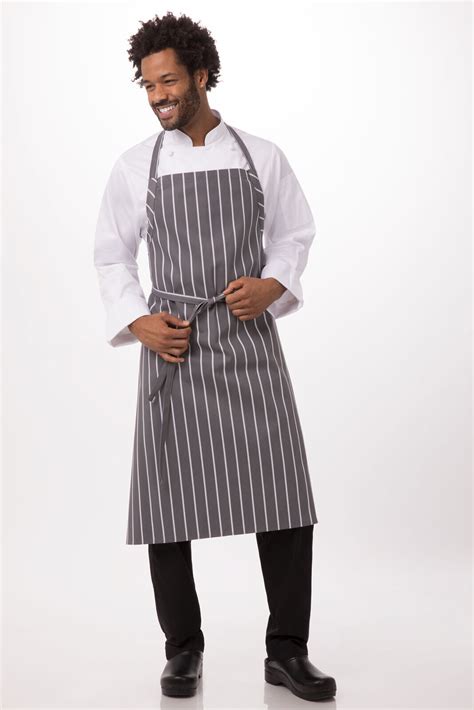 Adjustable Chefs Apron No Pocket - Navy Chalkstripe |Aprons.com.au