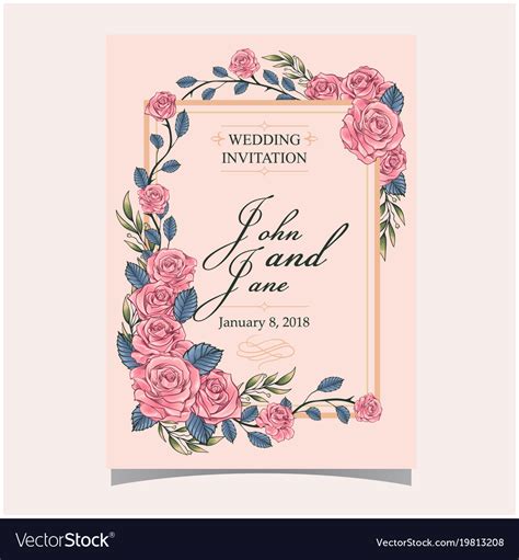 Wedding Invitation Pink Roses Pink Colour Backgrou