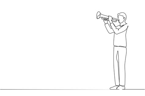 Single Continuous Line Drawing Man Playing Trumpet Music Instrumental