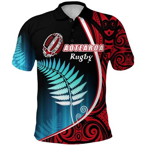 Aotearoa Rugby Black Maori Polo Shirt Kiwi And Silver Fern New Zealand K13