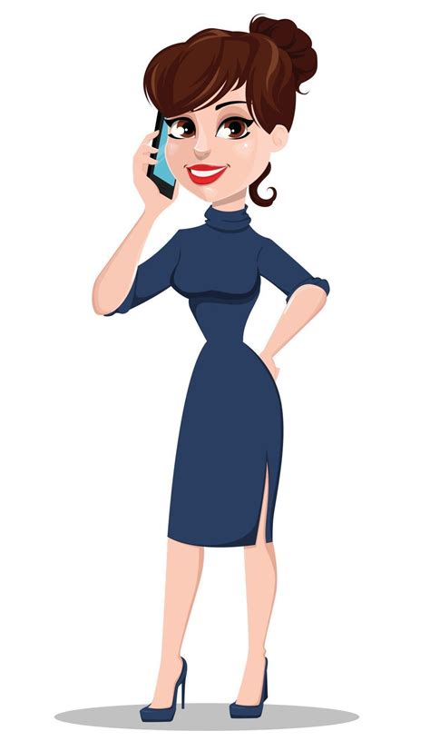 Young Cartoon Businesswoman Beautiful Lady Holding Smartphone 2976767