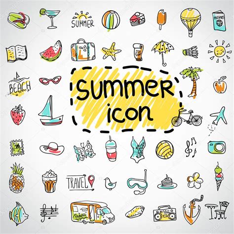 Set Of Vector Doodle Summer Icons ⬇ Vector Image By © Iriskana Vector