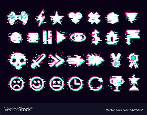 Glitch Icons Set Interface Navigation Elements Vector Image