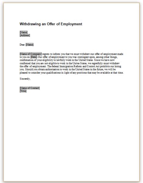 Sample Letter Withdrawing A Job Application