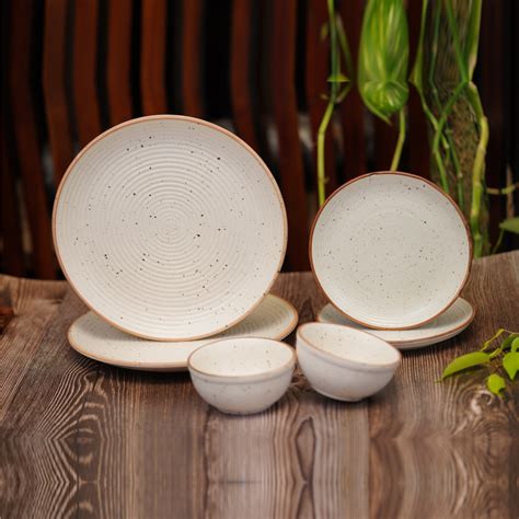 Buy Cream Colour Handcrafted Ceramic Stoneware Dinner Plates With Bowls