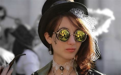 Wallpaper Women Model Portrait Sunglasses Glasses Hat Steampunk Fashion Hair Spring