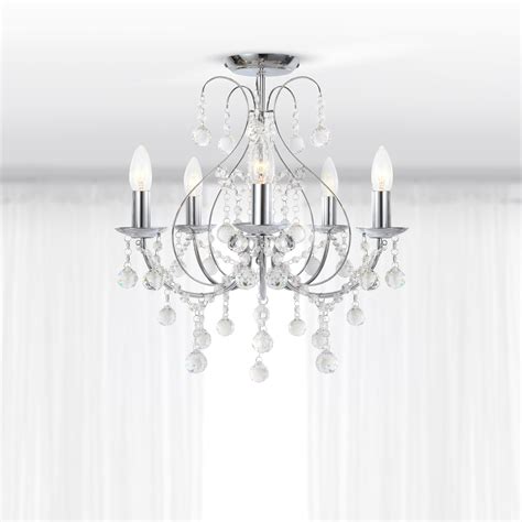 Pair Of Luxury Chrome And Crystal 5 Light Ceiling Chandelier Lights