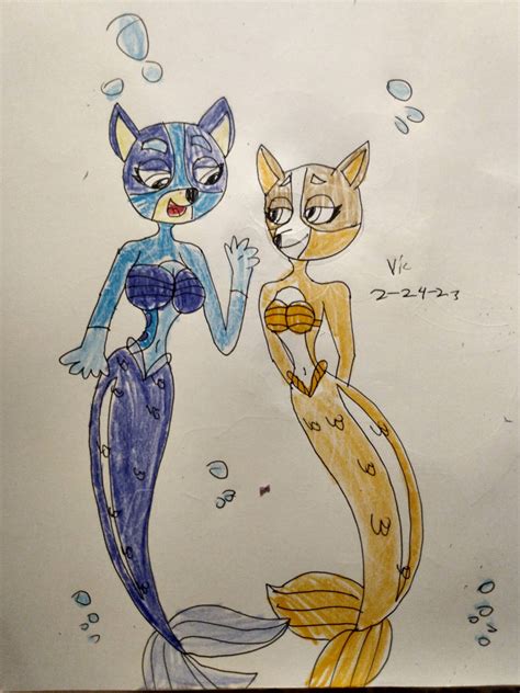 Mermaid Bluey And Bingo By Victheanimaldrawer On Deviantart