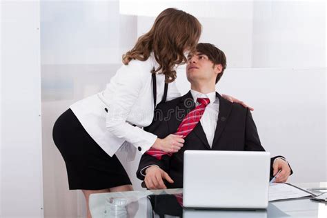 Sensuous Secretary Seducing Boss At Desk Stock Photo Image Of