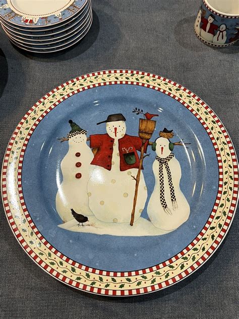 Debbie Mumm Snowman 31 Piece Dinnerware Set By Sakura Plates Bowls