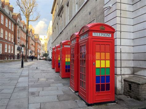Red Telephone Booths With Lgbtq Rainbow Colors In London London Uk