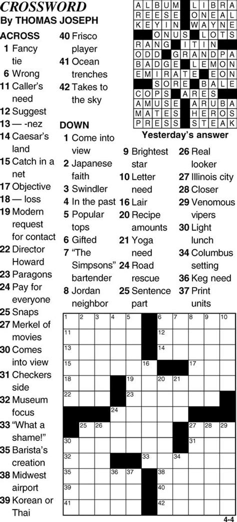 April 4 Crossword Puzzle Crossword