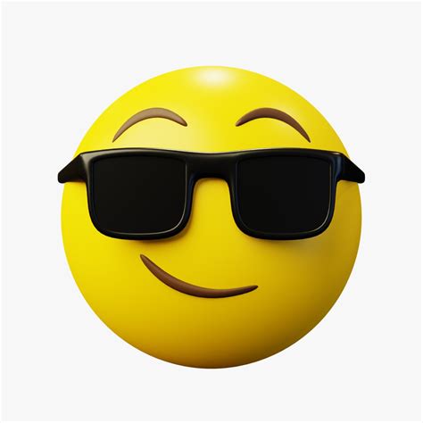 3d Smirking Cool With Sunglasses Yellow Ball Emoticon Emoji Or Smiley