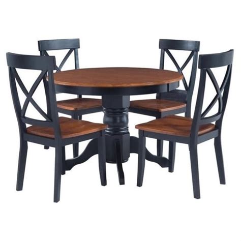 Bowery Hill 5 Piece Round Dining Set In Black And Cottage Oak