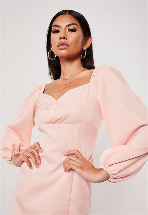 Pink Puff Sleeve Milkmaid Dress Missguided