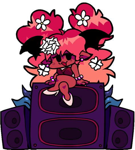 A Cartoon Character Sitting On Top Of A Speaker With Pink Hair And Flowers In Her Hair