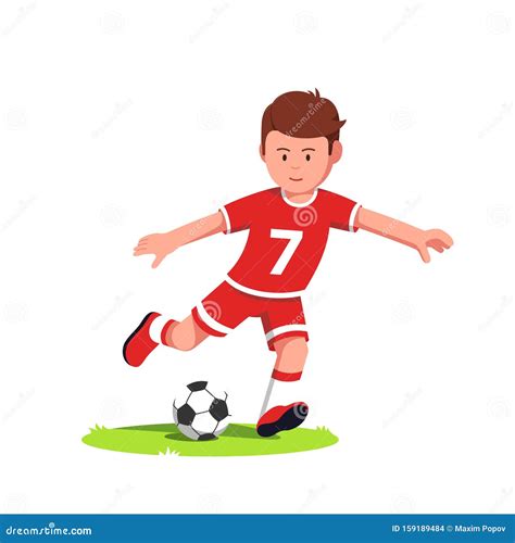 Teenage Soccer Player Boy Playing And Kicking Ball Stock Vector