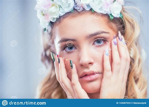 Portrait Of Beautiful Fashion Girl Creative Makeup Art Nails And