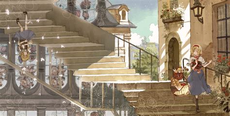 Wallpaper Temple Anime Girls Abstract Touhou Stairs Alice