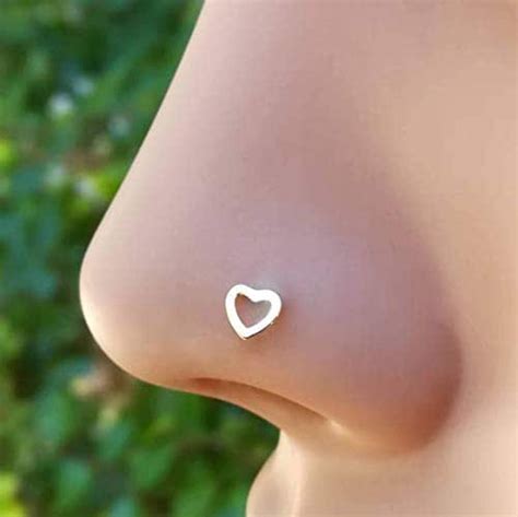 Nose Ring Stud 14k Solid Gold Heart 20g