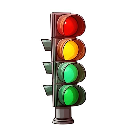 Traffic Lights Post In Cartoon Style Red Light Above Green And Yellow