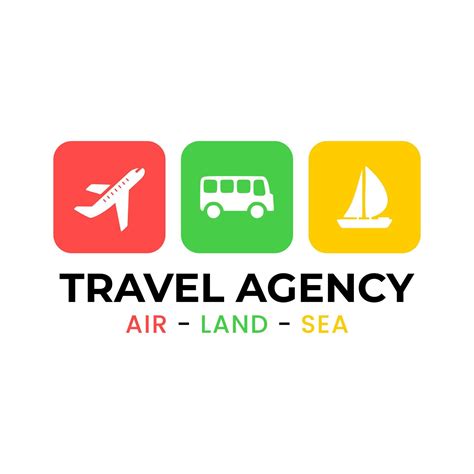 Travel Agency Logo Template With Ship Plane And Bus Elements On
