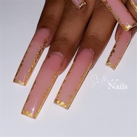 Pinky Nude With Gold Flakes Nudenails Aycrlic Nails Gold Nails Nude