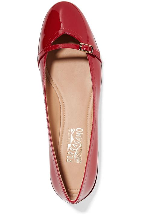 Ferragamo Buckled Patent Leather Ballet Flats In Red Lyst