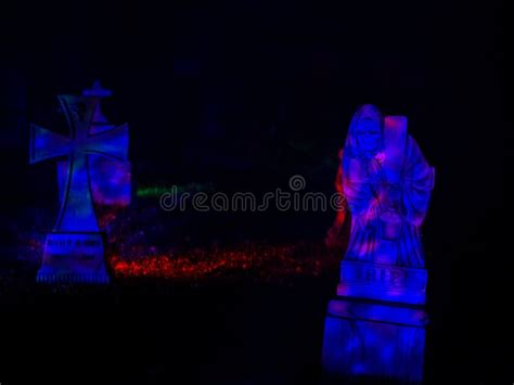 Grim Reaper Neon Grave Cemetery Stock Photo Image Of Gravestone