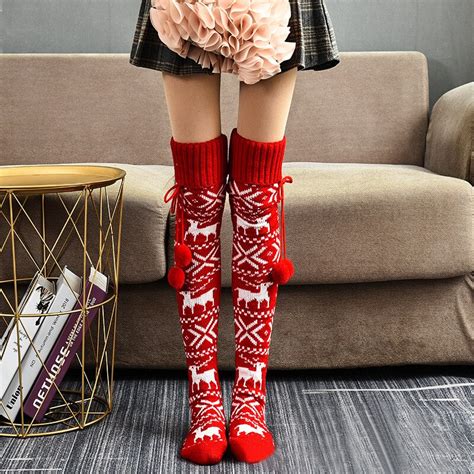 2021 Christmas Women Warm Thigh High Sockings For Ladies Girls Fashion