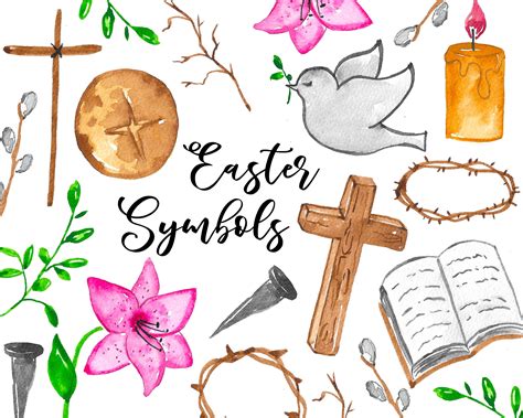 Easter Symbols Watercolor Digital Christ Clipart Hollyday Etsy