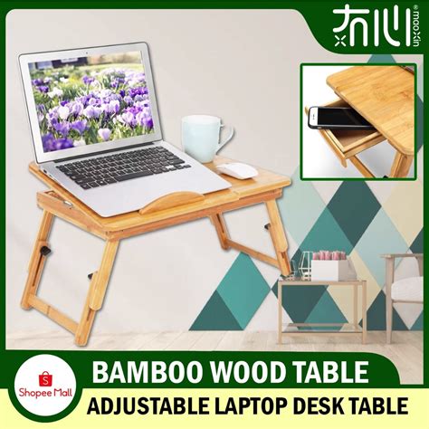 Mx Mall Portable Bamboo Laptop Desk Table Stand Adjustable Bed Tray