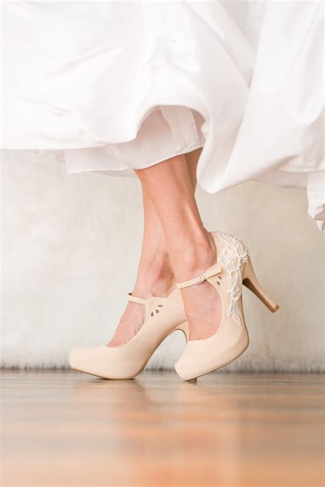 Nude Wedding Shoes Bridal Shoes Nude Mary Jane Heels Wedding Heels