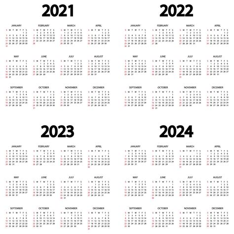 Calendar 2021 2022 2023 2024