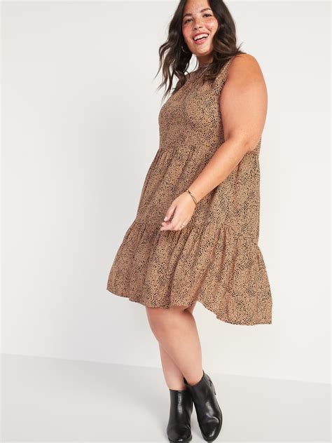 Printed Plus Size Tiered Sleeveless Swing Dress Best Black Friday