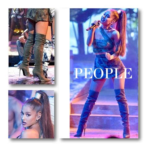 Singer Ariana Grande Rocking The Style In Le Silla Green Suede Thigh High Boots Performing