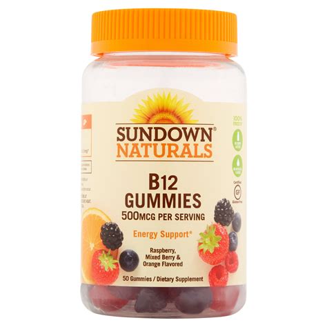 Sundown Naturals B12 Gummies Raspberry Mixed Berry And Orange Flavored