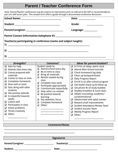 Download Parent Teacher Conference Forms For Free Formtemplate