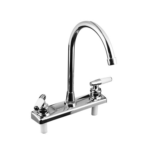 Bond tandem series gooseneck kitchen faucet and spray with guilloche lines lever handles. Double dual handle spout hot cold basin sink mixer water ...