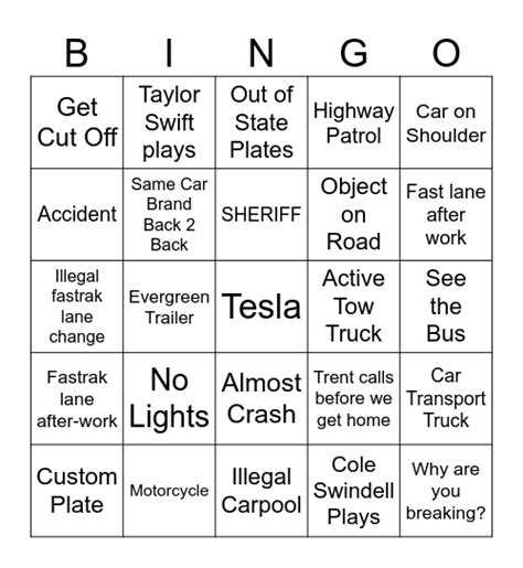 Car Bingo Card