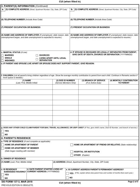 Dd Form 137 3 Dependency Statement Parent Instructions Dd Forms