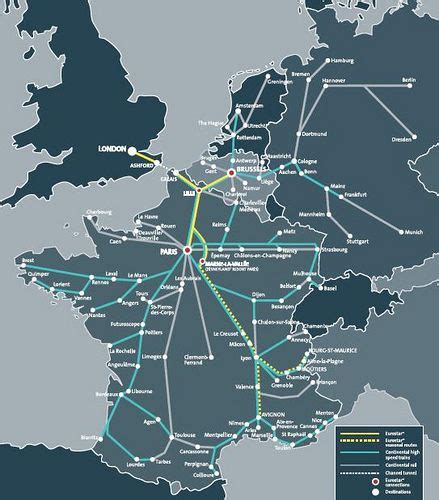 Map Of Eurostar And Connecting High Speed Train Routes Train Route