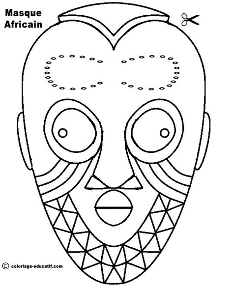Coloriage Masque Africain pour découpage dessin gratuit à imprimer