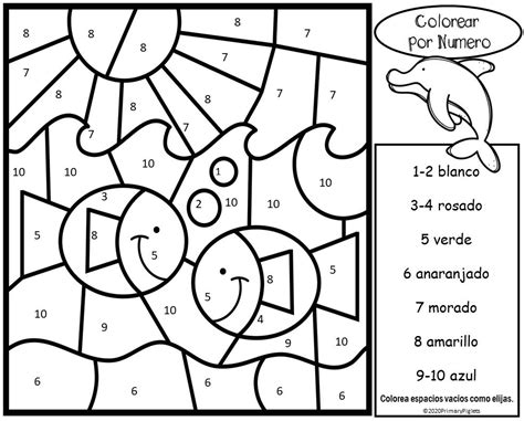 Free Spanish Color By Number Ocean Theme 1 Page Made By Teachers