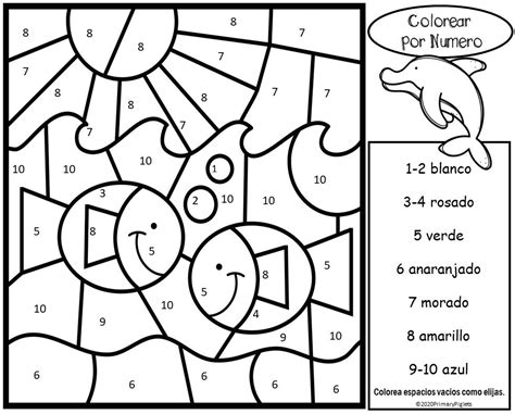 FREE SPANISH COLOR BY NUMBER OCEAN THEME 1 PAGE - Made By Teachers