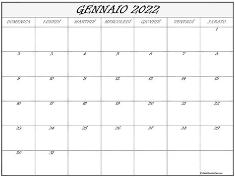 Gennaio 2022 Calendario Gratis Italiano Calendario Gennaio